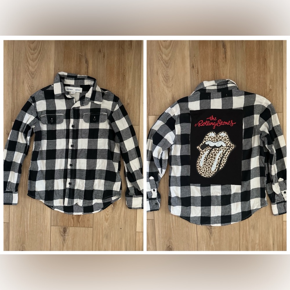 Custom Rolling Stones Plaid Flannel Girls 8 (Upcycled)